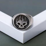 Stainless steel punk flame skull ring