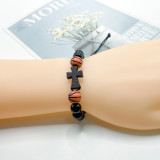 Ball sports bracelet, baseball bead string, football woven wooden bead cross, basketball woven bracelet
