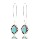 Bohemian style metal turquoise water drop flower earrings
