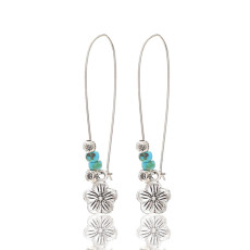 Bohemian style metal turquoise water drop flower earrings