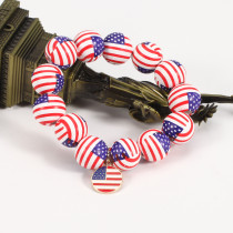 American Independence Day Flag Bright Wood Beaded Bracelet