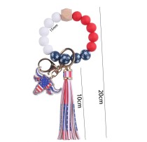 American Independence Day keychain pendant leather PU tassel DIY beaded bracelet