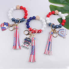 American Independence Day keychain pendant leather PU tassel DIY beaded bracelet