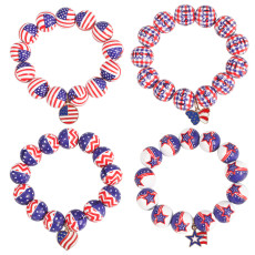 American Independence Day Flag Bright Wood Beaded Bracelet