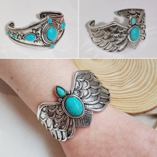 Silver inlaid turquoise wing opening bracelet