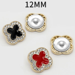 12MM Metal Clover Drip Oil Water Diamond snap button charms