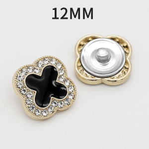 12MM Metal Clover Drip Oil Water Diamond snap button charms