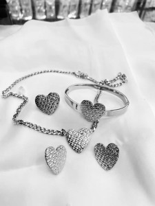 Stainless steel LOVE earrings, bracelets, necklaces, rings, four piece set