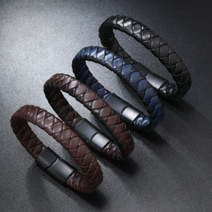 21.5CM Simple woven leather magnetic buckle bracelet