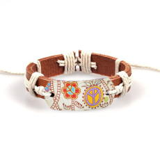 Genuine leather ethnic style hot stamping and flat symbol totem colored bracelet