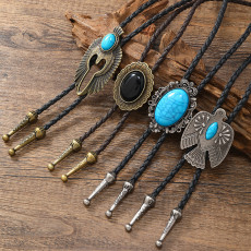 Leather woven rope alloy accessories, turquoise pendant, polo tie, western style tie rope