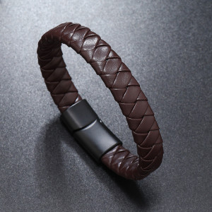 21.5CM Simple woven leather magnetic buckle bracelet
