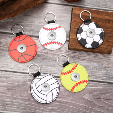 Sports style baseball, football, basketball, volleyball leather keychain fit  20MM Snaps button jewelry wholesale