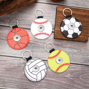 Sports style baseball, football, basketball, volleyball leather keychain fit  20MM Snaps button jewelry wholesale