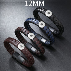Simple woven leather magnetic buckle bracelet fit 12mm snap button jewelry