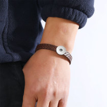 Simple handmade retro imitation woven stainless steel leather bracelet fit 18mm snap button jewelry