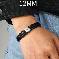 Cowhide handmade original niche couple minimalist woven leather alloy bracelet fit 12mm snap button jewelry