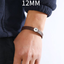 Simple handmade retro imitation woven stainless steel leather bracelet fit 12mm snap button jewelry