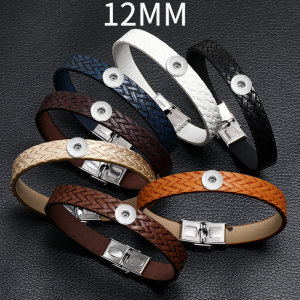 Simple handmade retro imitation woven stainless steel leather bracelet fit 12mm snap button jewelry
