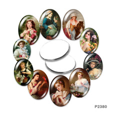 20MM Retro oil painting lady glass snap button charms