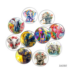 20MM elephant Print glass snap button charms