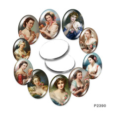 20MM Retro oil painting lady glass snap button charms