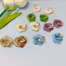 Stainless steel ink halo dyed texture acrylic resin colored minimalist hollow flower earrings