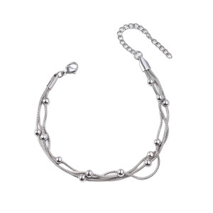 Stainless steel small ball three-layer snake bone chain bracelet