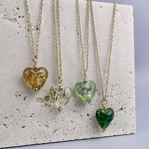 Stainless steel retro glass love necklace