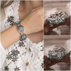 Bohemian style hollowed out turquoise carved bracelet