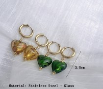 Stainless steel palace style gold foil colored glass love earrings