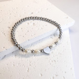 Stainless steel round bead elastic star moon love freshwater pearl bracelet