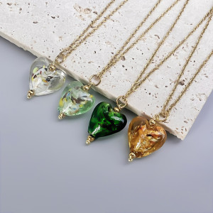Stainless steel retro glass love necklace