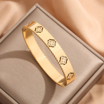 Stainless steel hollow inlaid diamond clover bracelet