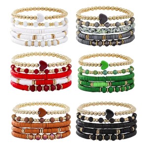 Bohemian Bracelet Set Soft Pottery Elastic Rope Bracelet Love Gold Separation Bead Jewelry