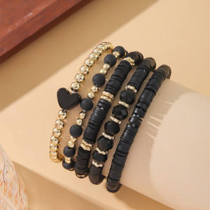 Bohemian Bracelet Set Soft Pottery Elastic Rope Bracelet Love Gold Separation Bead Jewelry