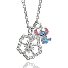 Cartoon Stitch Dripping Oil Snowflake Pendant Necklace