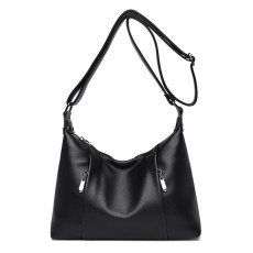 Soft leather crossbody bag with double zippers, simple single shoulder bag