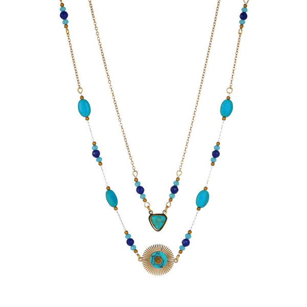 Stainless steel turquoise double-layer necklace