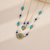 Stainless steel turquoise double-layer necklace