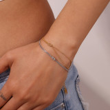 Stainless steel knotted thin snake chain double layered couple bracelet