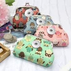Owl Fabric Weaving Zero Wallet Small Wallet Lipstick Data Cable Storage Bag fit 20MM  Snaps button jewelry wholesale