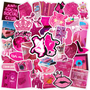 50 Instagram Barbie Pink Cartoon Notebooks, Luggage, Skateboard, Water Cup Decoration, Graffiti Waterproof Stickers