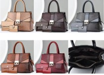 Large capacity single shoulder crossbody handbag embossed glossy leather three piece set