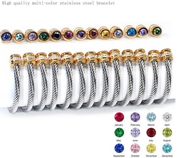 Stainless Steel Colorful Diamond Twelve Birthday Stone Inlaid Stone Bracelet