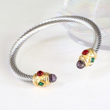Stainless Steel Colorful Diamond Open Twisted Wire Bracelet
