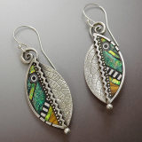 Abstract Rainbow Green Leaf Earrings