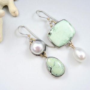 Asymmetric Blue Jade Agate Pearl Earrings