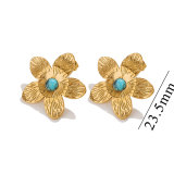 Stainless steel five petal turquoise earrings