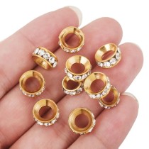 Stainless steel drill ring spacer bead bracelet necklace with diamond spacer